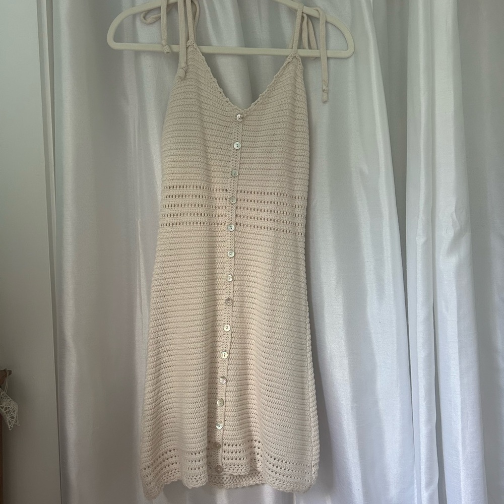 Cream Knit Button-Down Dress